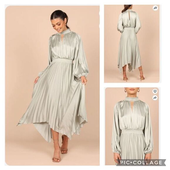 Petal & Pup ELOISE DRESS sage green pleated satin modest midi size 2 - Picture 1 of 9